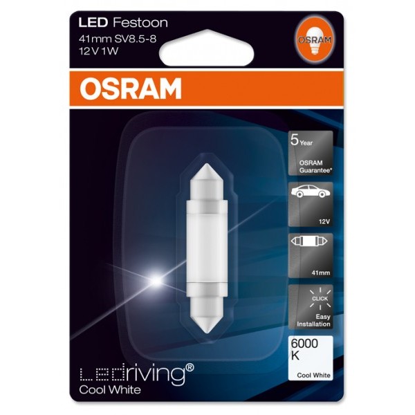 Auto-žiarovka C10W LED sufit 41mm 6000K 12V OSRAM 5000h Studená Biela