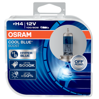 Žiarovka H4 OSRAM CoolBlue Booster 12V 100/90W HyperBlue Modrá +50% svetla - Set